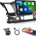 2G+32G Car Stereo for Honda Civic 2006 2007 2008 2009 2010 2011 with Wireless Carplay Android Auto, 10.1" Touchscreen Android Car Radio Support Bluetooth WiFi GPS USB Mirror Link Backup Camera