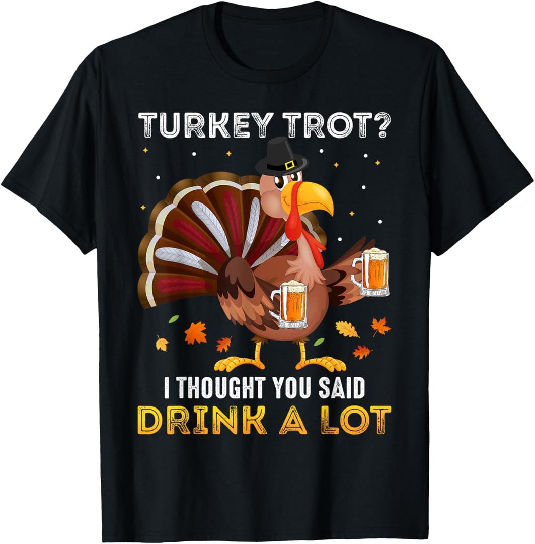 Turkey Trot Squad Running Drinking Matching Thanksgiving T-Shirt, S