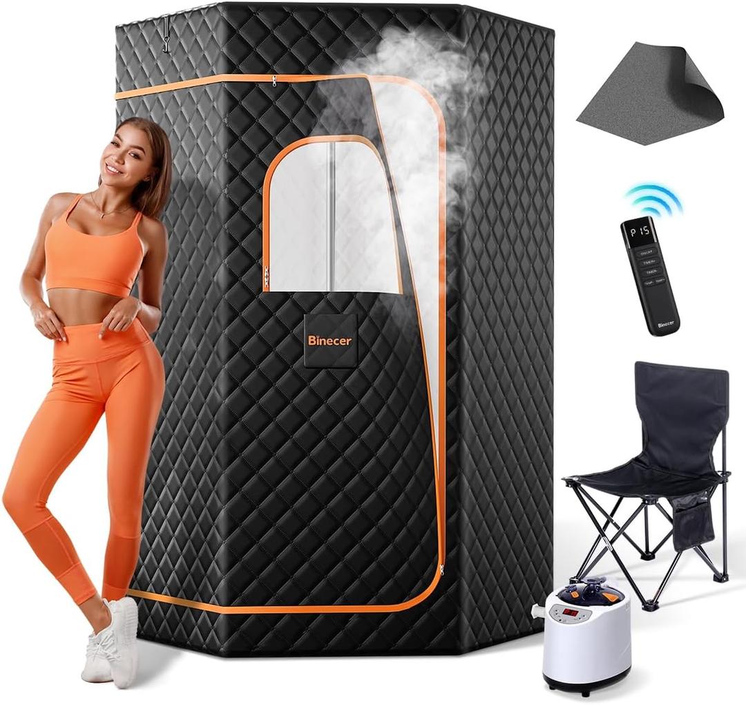 Portable Sauna Box, Steam Sauna Portable Sauna for Home, Sauna Tent with 3L 1200W Steamer, Folding Chair, 15 Heating Speeds for Personal Indoor Sauna-Black
