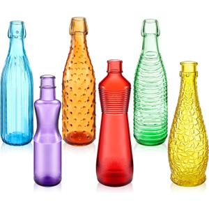 Zhehao 6 Pcs Colored Glass Bottles Decorative Glass Bottle for Bottle Tree 6 Shapes Empty Wine Bottles for Garden Yard Outdoor Home Decor (Irregular)