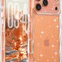 FABSPARK Phone Case for iPhone 17 Pro Max,Cute Clear Curly Wavy Frame Wave Case with Sparkly Bling Glitter,Non-Yellowing Transparent Acrylic Hard PC Cover for iPhone 17 Pro Max,Glitter Clear