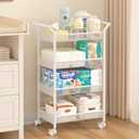 Baby Diaper Caddy Cart, 4-Tier Diaper Caddy Organizer and Storage, Rolling Utility Cart for Baby Supplies, Diaper Cart with Wheels for Bedroom, Nursery, Changing Table, White