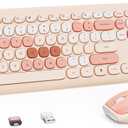 Wireless Keyboard and Mouse Combo, Retro Typewriter Keyboard with Round Keycaps, Full-Size Ergonomic, Brown, Ideal for Windows PC, Home, Office, and College, Wireless Keyboard Mouse Combo