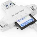 Lector de tarjetas SD/Micro SD para iPhone/ipad/Android/Mac/Computadora/Cmara, lector de tarjetas de memoria porttil 4 en 1 Adaptador de tarjeta Micro SD y visor de cmara Trail compatible con (Blanco)