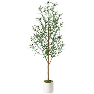LOMANTO Artificial Olive Tree 5FT - Lifelike Faux Plants Indoor,Modern Fake Trees with Silk Leaves & White Planter, Fake Olive Plant for Home Decor, Office Decor, Living Room, Housewarming