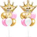 Seematn 2 Set Princess Balloon Stand Kits Pink Gold Crown Balloons Sticks Holder with Base, Princess Birthday Party Table Centerpiece Kit for Woman Queen Wedding Baby Shower Fairy Tale Decoration