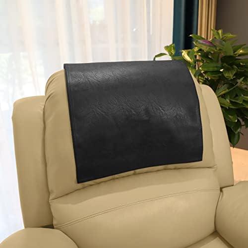 AmazeCov Non Slip Headrest Cover for Furniture Slipcovers,Faux Leather Headrest Protector for Recline Chair Vinyl Head Protector for Sofa,Theater Seat Cover for Home & Office 17x27 in, Black