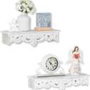 White Wall Shelves French Country Decor - Vintage Floating Shelf Antique Wood Wall Decor Farmhouse Rustic Hanging Shelves for Living Room Bedroom (16.5"+15")