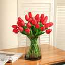 Kisflower 30Pcs Latex Tulips Real Touch Red Artificial Flowers Fake Tulips Arrangement Bouquet for Home Office Wedding Decor (Red)