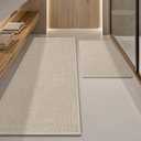 YIHOUSE Beige Bathroom Rug Sets 2 Piece, Absorbent Bath Mat for Bathroom Non Slip Washable, Bath Room Mat Quick Dry, Thin Bath Rug Set for Toilet and Floor(17"x24"+17"x47")