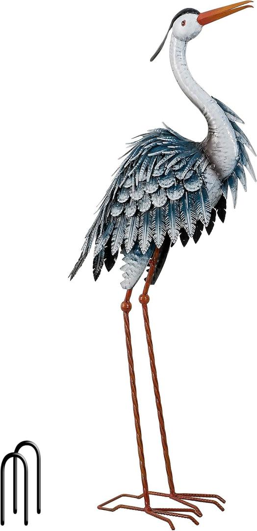 TERESA'S COLLECTIONS Garden Decor Blue Heron Sculptures & Statues Decor, 33.8 Inch Coastal Metal Cranes Decoy for Outdoor Outside Yard Art Patio Pond Pool Lawn Decorations,Housewarming Gift (Large)