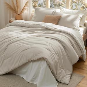Bedsure Bed in a Bag Queen Size 7 Pieces - 100% Cotton Sheet and Polyester Bedding Comforter Sets, Soft Linen Bed Set with Down Alternative Comforter, Cotton Sheets, Pillowcases & Shams (01 - Linen)