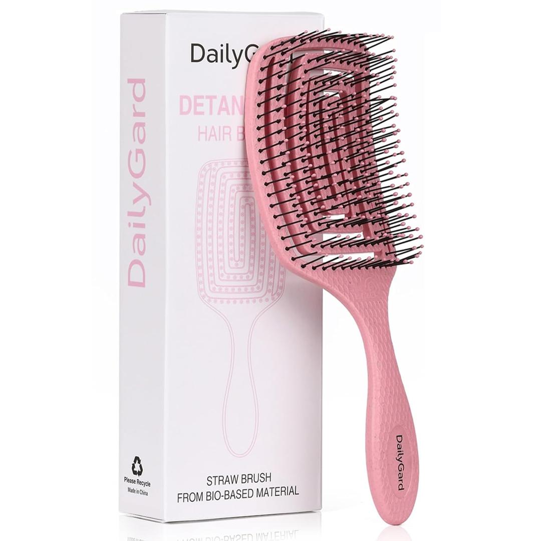 Detangling Brush, Dry and Wet Vented Detangler Hair Brush for Women and Men, Professional Paddle Curved Styling Hairbrush for Wet/Dry/Curly/Thick/Long/Damaged Hair, Pink
