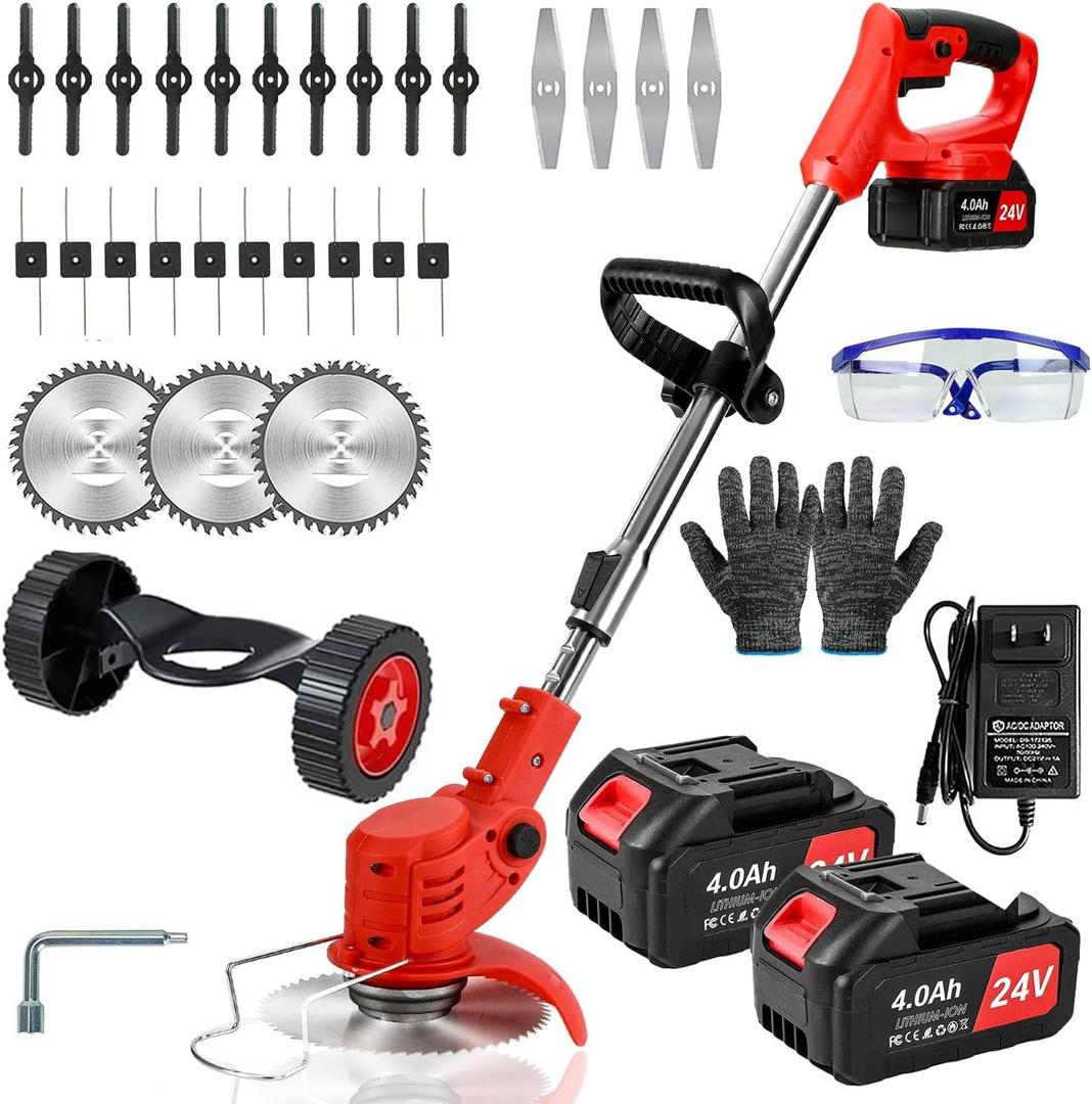 Weed Wacker Cordless,24v Electric Weed Eater Battery Powered,3 in 1 Lightweight Weed Eater with Blade & 2 4.0 Ah Batteries & Charger,Grass Trimmer for Women,Lawn Care,Garden,Yard, 3.28 lbs