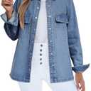 luvamia Jean Jackets for Women 2026 Fall Fashion Oversized Button Down Denim Jacket Western Shacket Jacket with Pockets (XXL)