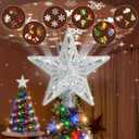 Christmas Tree Topper Lighted with 10M Colorful String Lights, Keten Silver Star Tree Toppers Decoration with 3D Rotating Pattern Projector, Tree Top for Indoor Outdoor Xmas Party (Christmas Silver)