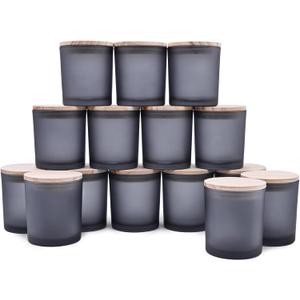 8 OZ Thick Candle Jars for Making Candles 15 Pcs, Empty Jars with Wood Lids for Candle Making, Sample Container, Frosted Grey