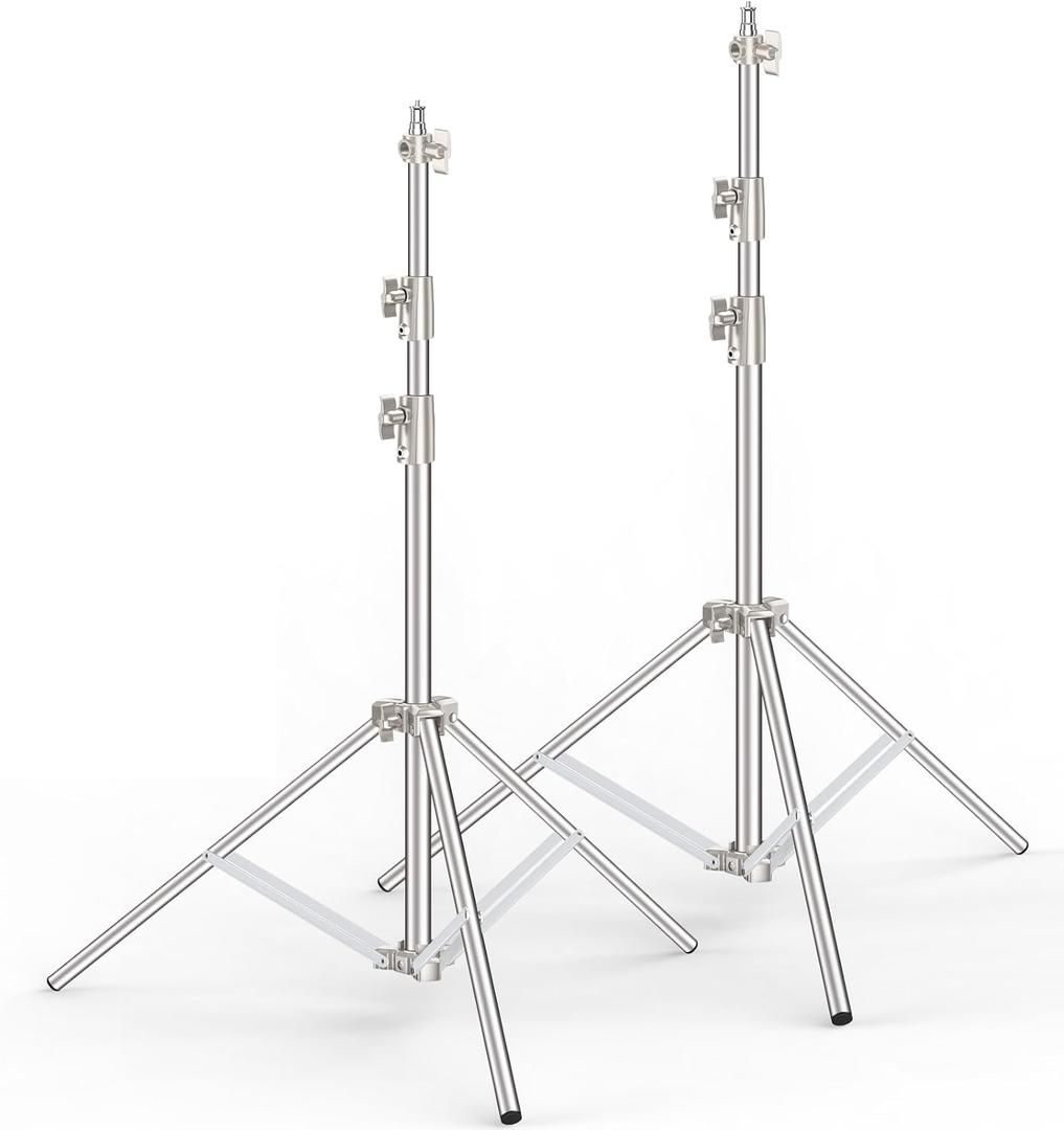 9.2 FT Stainless Steel Light Stand Photography, 2 Pack Heavy Duty Photography Tripod Stand with 1/4 to 3/8 Screw Adapter for Strobe,LED Video Light,Ring Light, Monolight, Softbox