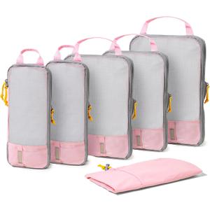 (Not Made In China) Compression Packing Cubes For Travel 6pc Set, Suitcase and Luggage Organizer Bags, Lightweight, Durable (6pc, Baby Pink)