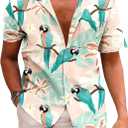 KYKU Men's Casual Button-Down Shirts Hawaiian Shirt Short Sleeve Beach Clothes with Pockets (Beige, XXL)