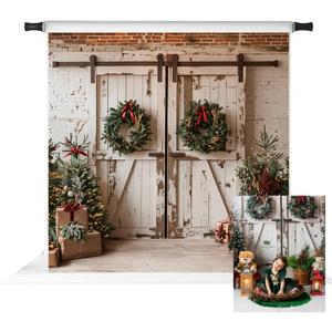 Kate Christmas Backdrops Christmas Barn Door Backdrop Shabby Door Photography Backdrops, 8x8ft