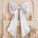 Huge Bow Decor Big White Large Coquette Bow for Backdrop Wedding Bride Birthday Decorations for Girls Women, Giant Satin Ribbon Tie Hanging Gift Coquette Wall Decor (Internal Stability Layer)