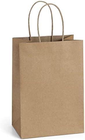BagDream Gift Bags 100Pcs 5.25x3x8 Small Kraft Paper Gift Bags with Handles Bulk, Brown Paper Sacks for Small Business, Retail, Merchandise, Wedding Birthday Party Favor