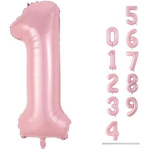 Pastel Pink 1 Balloons, 40 Inch Giant Light Pink Helium Foil Number 0-9 for Girls, Self Inflating 1st Birthday Balloon for Women Anniversary Baby Shower Princess Party Decorations Supplies