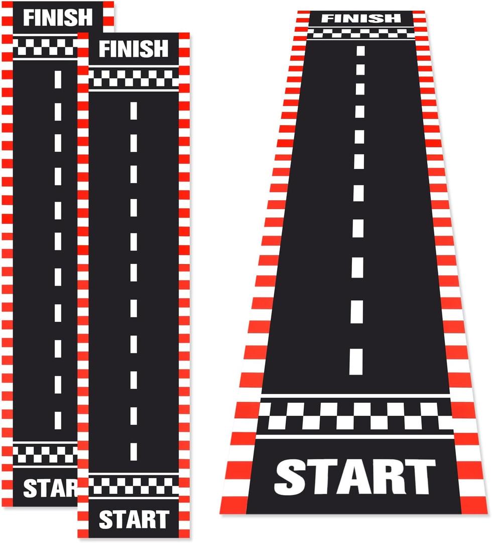 Fabbay 2 Pieces Racing Car Party Decorations 2 x 9. 8 ft Long Racetrack Floor Running Mat Drag Race Car Road Birthday Party Supplies Checkered Race Tracks Runway Party Supplies for Sport Event