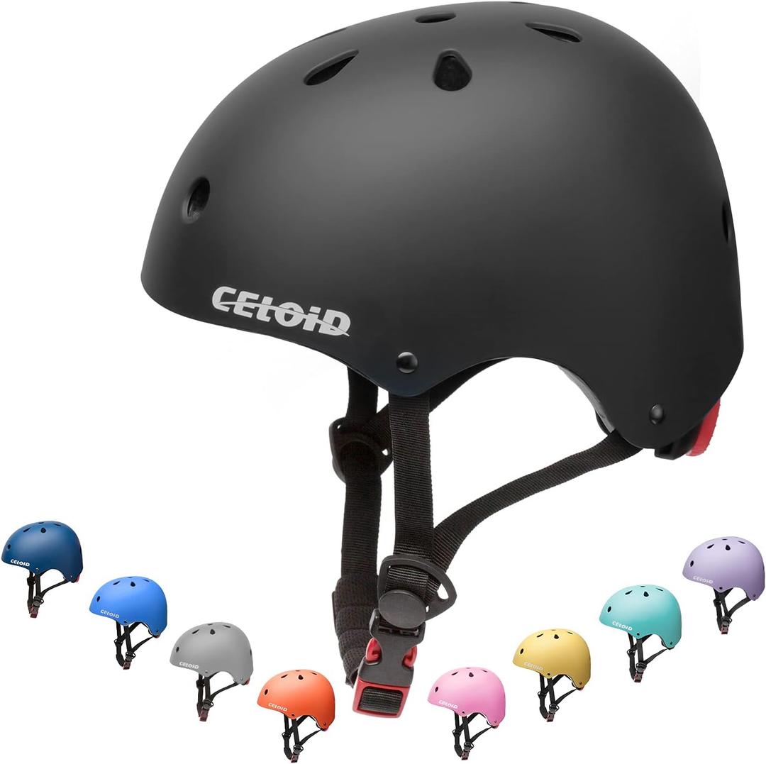 CELOID Kids Bike Helmet, Toddler Skateboard Helmets for Ages 5-6 Years Boys Girls, Adjustable Multi-Sport Bicycle Skateboarding Roller Skating Scooter Balance Bike Helmet, Black