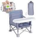 Portable Baby Chair, Folding Booster Seat with Tray for Dining Table Compact Camping Chair for Lawn Beach Travel Babies 6-36 Months (Grey)