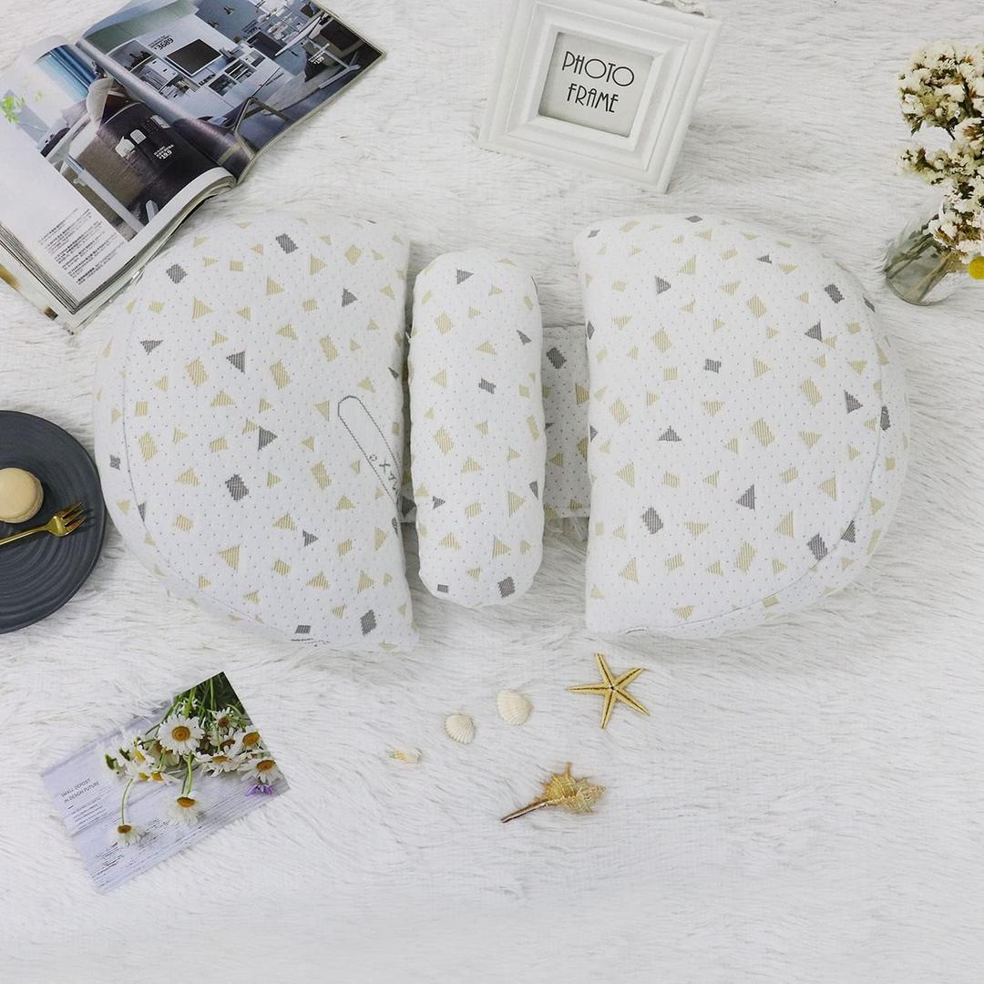 Pregnancy Pillow for Side Sleeper, Double Wedge Maternity Pillow with Belly, Waist & Back Support, Detachable Pillowcase, Removable Filling, Easy to Wash, White Dot (White-grey)