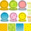 96Pcs Yellow Cartoon Party Plates and Napkins Cartoon Themed Party Decorations Ocean Paper Plate Under the Sea Animal Disposable Tableware Set for Boys Girls Birthday Decorations Baby Shower Serves 24