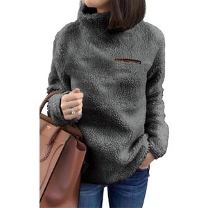 onlypuff Sherpa Pullover Hoodies for Women Fuzzy Sweatshirt Ladies Winter Warm Tops (Gray, XXL)