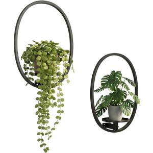 2 Pack Plant Stand Indoor Outdoor Hanging Planters for Plants Wall Plant Holder for Indoor Plants Plant Frames Wall Decor for Livingroom Bedroom Balcony Patio (Medium-Oval)
