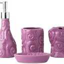 Comfify Designer 3-Piece Bathroom Accessories Set - Toothbrush Holder, Tumbler, and Soap Dish – Glossy Porcelain Finish (Ocean Waves, Aqua Blue) – Holds 15.6oz