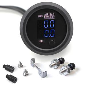 Dual Digital Display Air Pressure Gauge 2-1/16" (52mm) Air Suspension Gauge Kit 0-220 PSI 2PCS 1/8NPT Sensors with 1/4NPT Replacement Fittings for Air Suspension Systems Cars, Suvs and Trucks