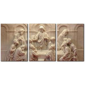 3 Pieces Canvas Wall Art Picture The Last Supper Sculpture Style Paintings on Canvas 12 Apostles Modern Artwork for Home Decor Framed Gallery-wrapped Stretched Ready to Hang - 20"x28"x3 Panels