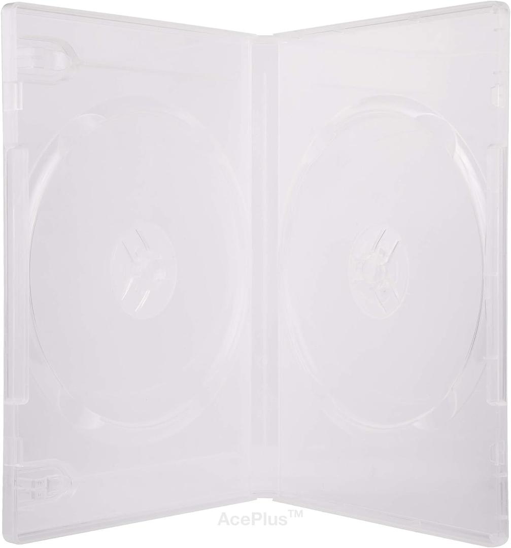 10 Super Clear Double 2-Disc DVD Cases in 14mm Standard Thickness with Clear Wraparound Sleeve (10-Pack)