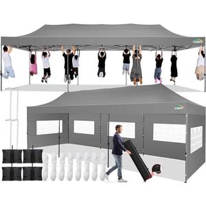 COBIZI 10x30 Pop up Canopy Tent 10x30 Canopy with 8 Sidewalls Waterproof Heavy Duty Commercial Canopy Tent for Parties Outdoor Tent Garden Gazebo Tent, Carry Bag with Wheel(10x30ft, White)