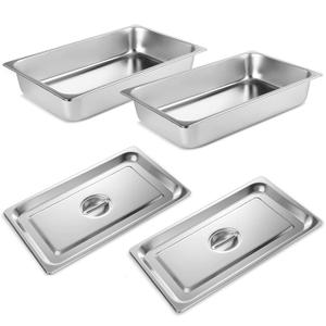 VOISEN Hotel Pans with Lids 2 Pack 1/1 Size 4" Deep, 1.2mm Thick Hotel Pans Full Size, Steam Table Pan for Catering Buffet Chafing Dish Pan,20.87"x12.8"x4"