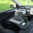 YONZEE Foldable Desk Food Tray (Carbon Edition) for Tesla Model Y Juniper Model 3 - Upgraded Table with Support Leg for Dining, in-Car Work, Travel and Outdoor (2 Pack)