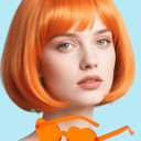 Orange Bob Wig with Heart Sunglasses - Heat-Resistant, Synthetic Fiber, Adjustable and Natural Looking