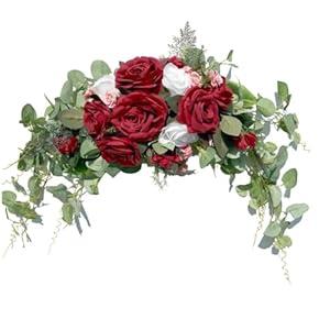 SZSYLM Wedding Arch Flowers, Rose Decorative Floral Swag for Lintel, 30Inch Artificial Greenery Eucalyptus Leaves Flower for Door Window Home Decoration