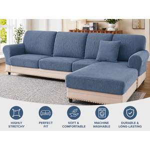 BT.WA Sectional Couch Covers for Sofa Cushion L Shaped Couch Cover Washable Soft Couch Cushion Covers Stretch Sofa Slipcovers with 2 Pcs Pillowcases(3-Piece 2 Seater + 1 Chaise, Blue)