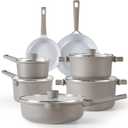 CAROTE Ceramic Cookware Set 12 Piece, Healthy & PFOA/PFAS Free, Nonstick Pots and Pans Set, Induction-Compatible, Taupe (12 PCS)