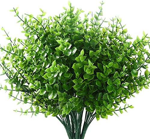 GREENRAIN Artificial Flowers Outdoor Fake Flowers for Decoration UV Resistant No Fade Faux Plastic Plants Garden Porch Window Box Décor (8 Bundles, 1#Green)