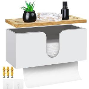 TURSTIN Wood Paper Towel Dispenser Folded Paper Towel Holder with Lid for Countertop and Wall Mounted, Wall Mount Paper Towel Holder Napkin Holder for Home. Bathroom, Kitchen, White