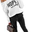 CHICME Women Tracksuit Fall 2 piece Outfits Off The Shoulder Long Sleeve Tops and Pants Set Travel Outfits (Small, Black)