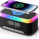 Wireless Charging Alarm Clock Radio for Bedrooms 15W Fast Wireless Charger Station for iPhone Samsung, Bluetooth Stereo Speaker with FM Radio, Dimmable Display, USB Port, Sleep Timer, Black